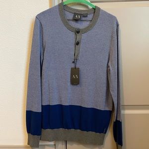 Navy Blue Armani Exchange Sweater, Colorblock Henley AX Men’s SM